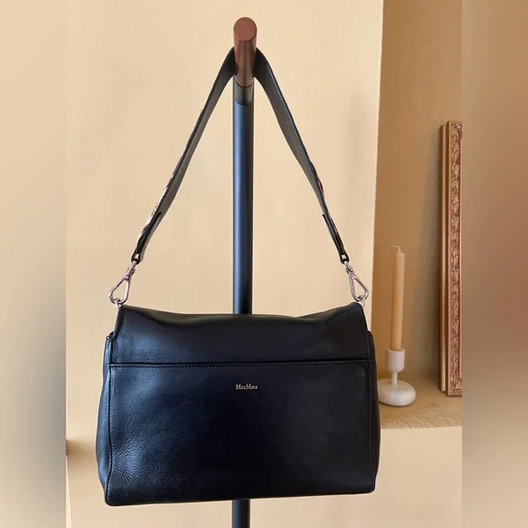 MaxMara Shoulder Bag Napa Leather Animal Print Black Small - Picture 9 of 16